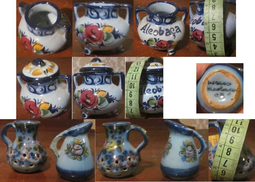 Peças antigas pintadas à mão em cerâmica da marca ALCOBAÇA - tom azul
