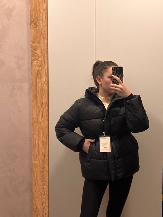 Нова чорна куртка жіноча пуфер оверсайз єврозима на завязках пуховик