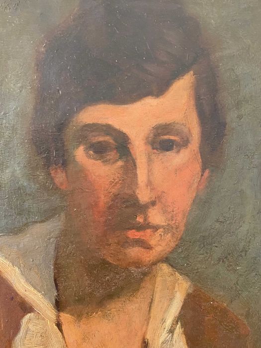 Pintura antiga, senhora, óleo sobre cartão, original, 1915