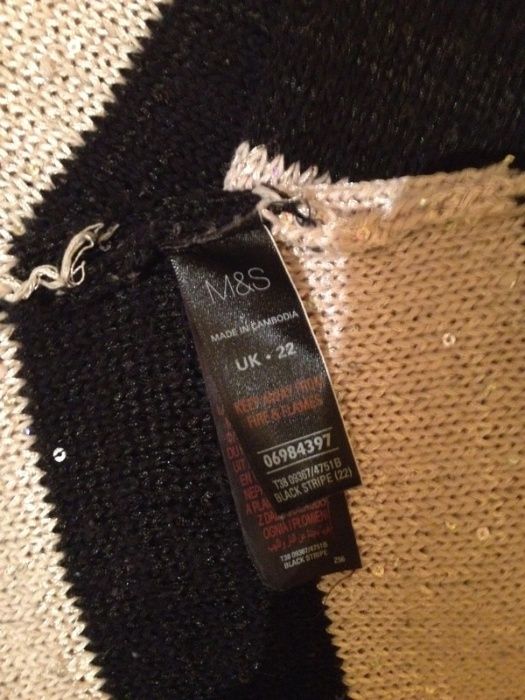 Marks&Spencer M&S sweter oversize paski cekiny czarne białe unikat cie