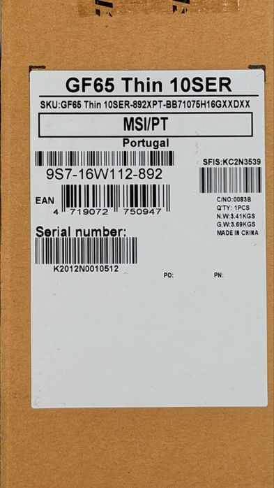 Portátil Gaming MSI GF65 Thin 10SER