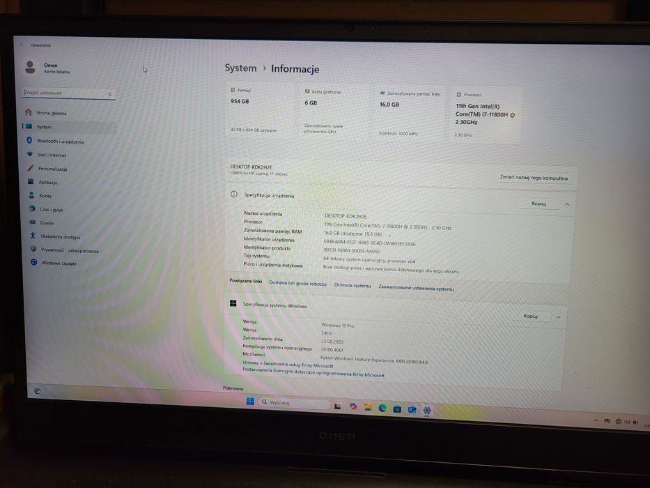 Laptop HP Omen 17-CK0103NW 17.3"  i7-11800H 16GB RAM 1TB SSD RTX3060