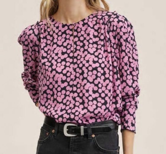 Bluzka w groszki MANGO czarna w różowe grochy S