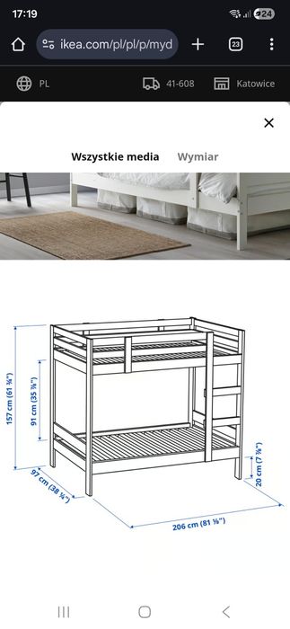 Lóżko pietrowe ikea Mydal