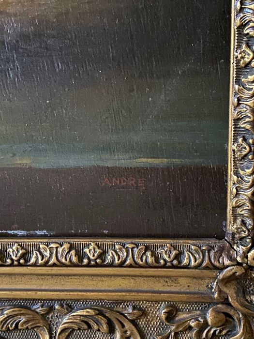 Girassóis, pintura antiga a óleo sobre madeira, com moldura antiga