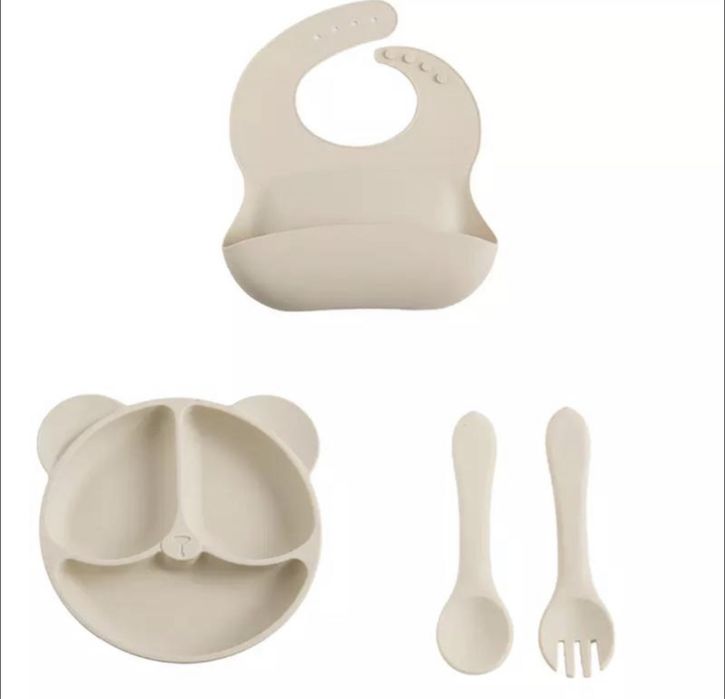Силіконовий посуд для першого прикорму, секційна тарілка, нагрудник