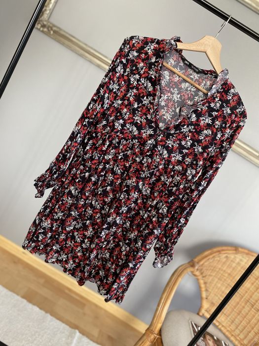 Sukienka mini Zara S36 w kwiaty chrzest komunia dekold V