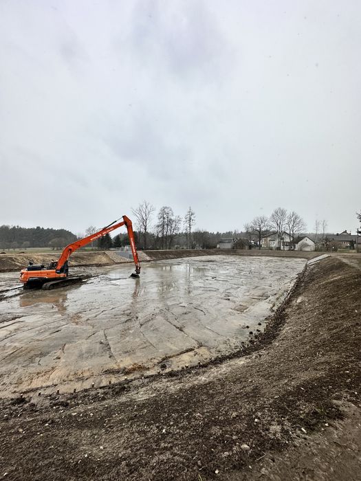 Kopanie stawów, pogłębianie, roboty ziemne, koparka LONG, rozbiórki