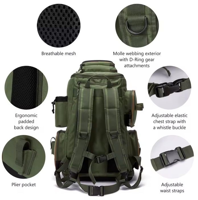 Duży plecak wędkarski Bassdash na ryby jungle camo