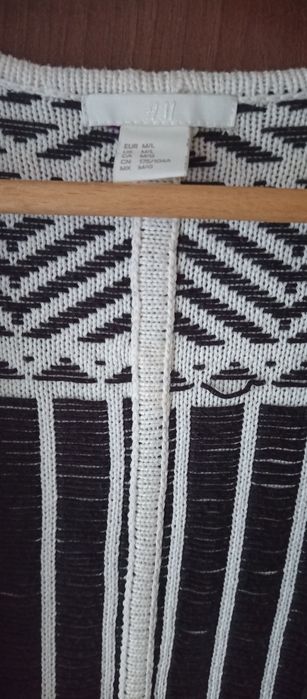 Cardigan, narzutka swetr H&M  rozmiar M/L biało czarny bawełna