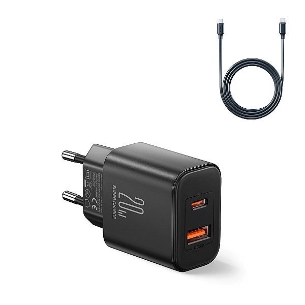 Ładowarka Eu Joyroom Jr-tcf05/20w Usb-a Usb-c + kabel Usb-c - czarna