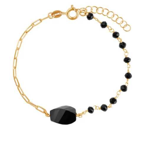 Bransoletka srebrna pozłacana z onyksami - Moderno Verona  BS53462