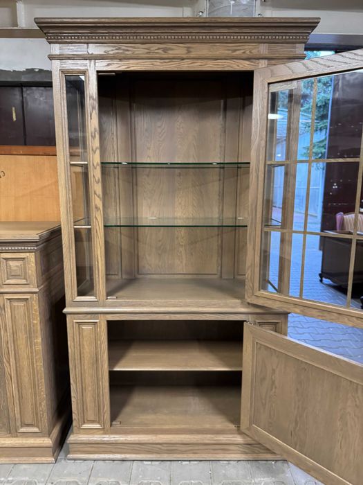 Jadalnia w stylu Hampton zestaw mebli do salonu komoda witryna dąb