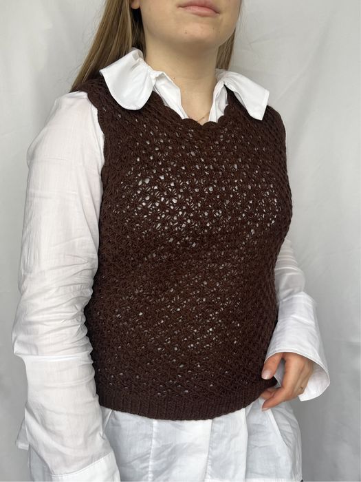 Brązowy vest robiony ręcznie bezrękawnik