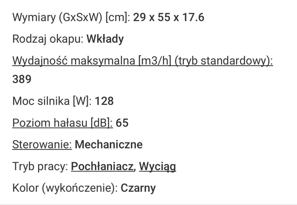 Okap doszafkowy 55cm Amica