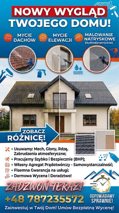 Mycie i Malowanie Dachów / Elewacji / Kostki ! Szybkie Terminy | Bezpłatna Wycena