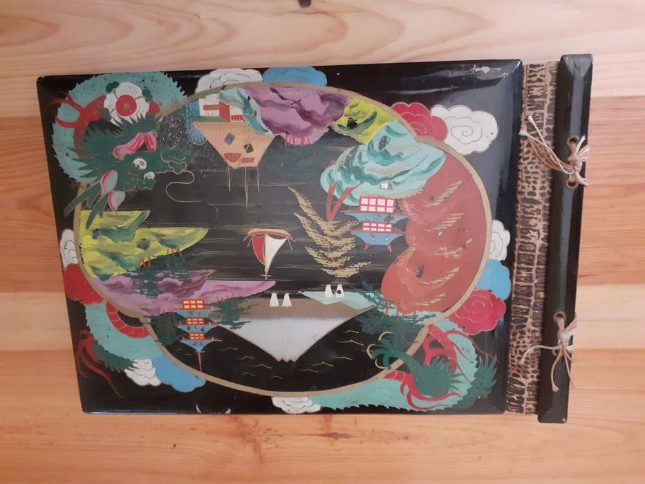 Album vintage japonês capa lacada pintada à mão