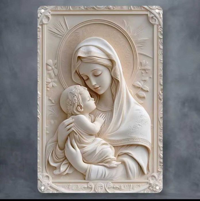 Плакат на металле Икона Мадонна с Младенцем. 3D-эффект рельефа 20х30см