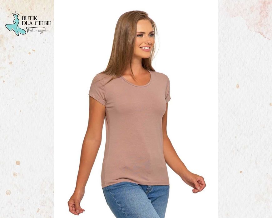 ->  T-shirt damski w kolorze Mokka - Podkoszulek Basic - bawełniany /Moraj / SLIM FIT / Rozmiar: S, M