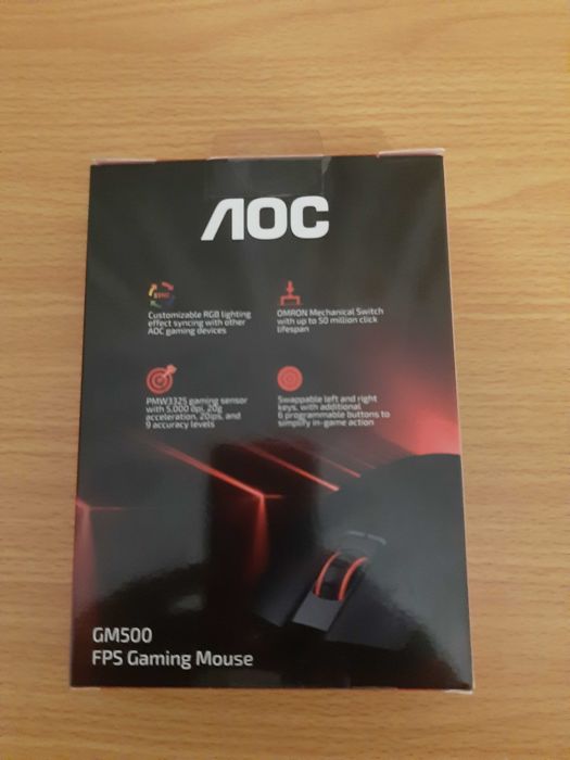 AOC Gaming GM500 Wired Optical Mouse, 5000 DPI, RGB, Black64751967339649121