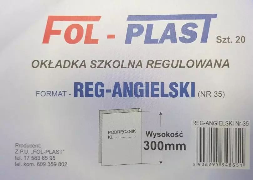 Okładka na podręcznik, regulowana. Numer 35 (20 sztuk). Fol-Plast. Nowy Produkt