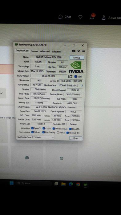 Gráfica MSI GeForce RTX 5060 VENTUS 2X OC 8GB GDDR7