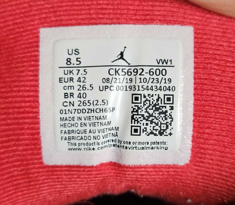 Air Jordan 3 SE Unite Red Cement 2019 8.5US/42EUR/26.5CM