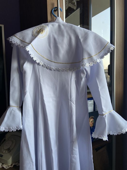 Alba dla dziewczynki szyta na zamówienie, piękne rękawki z żabotami