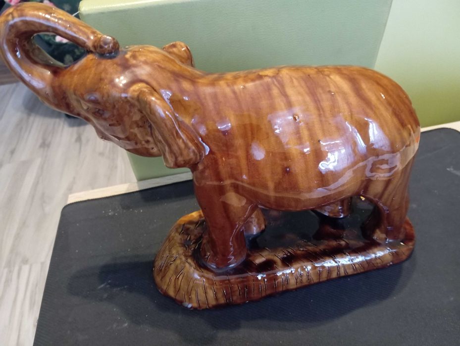 Duża ceramiczna figurka – słoń, vintage, prl 27 cm