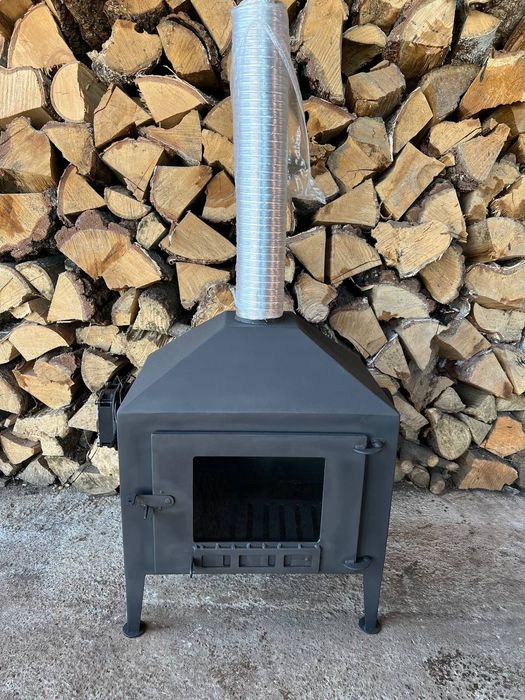 Буржуйка під окопну свічку з вентилятором і жаростійким склом | Пічка