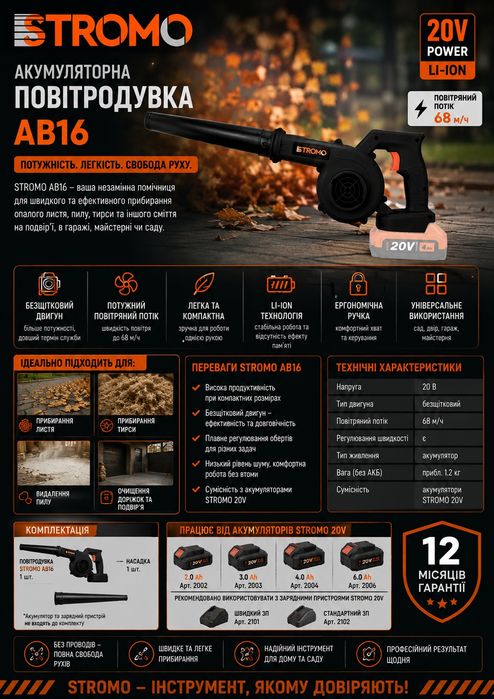 Повітродуйка акум. STROMO AB 16(без акб)