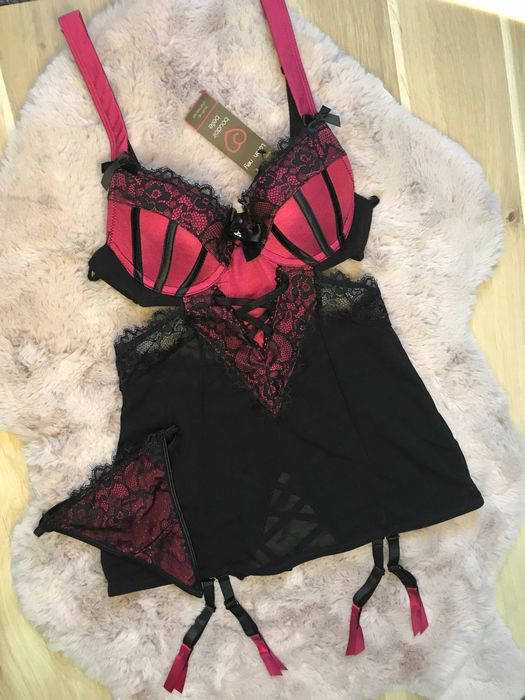 r L Gorset / Koszulka + Stringi komplet bielizny seksowny Strój ero