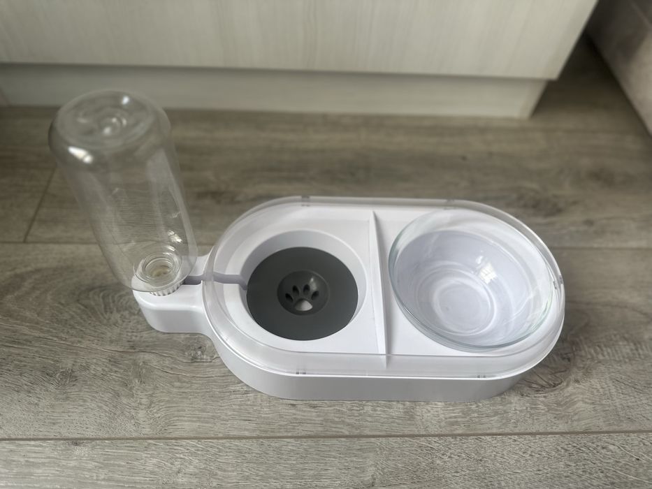 Подвійна миска з поїлкою Els Pet 500 мл для котів і собак, Білий