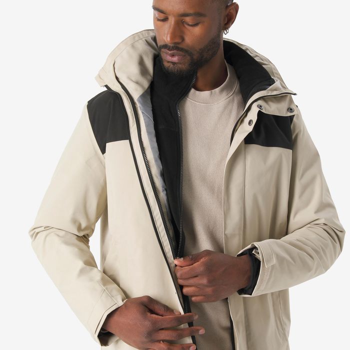 Casaco de caminhada 3em1 0°C impermeável homem, NH100 bege