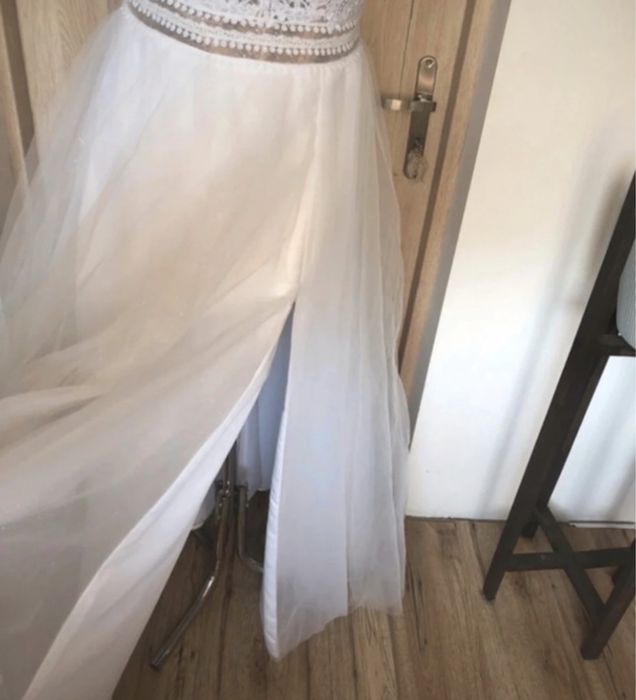 Suknia ślubna boho cudna błyszcząca odpinane rękawki