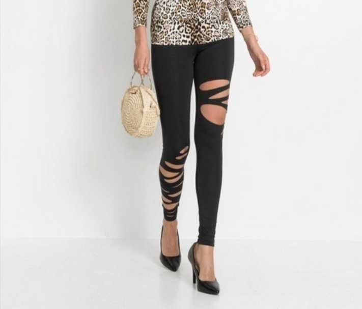 Nowe legginsy z wycięciami czarne 36