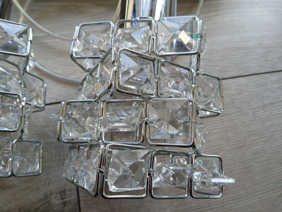 Lampa wisząca plus 2 lampki nocne CHROM KRYSZTAŁKI I DIAMENTY E27
