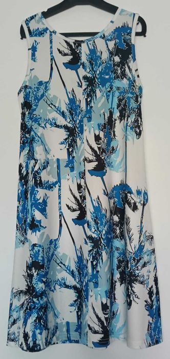 Vestido Verão Tropical Azul & Preto Tam. S Pouco Usado