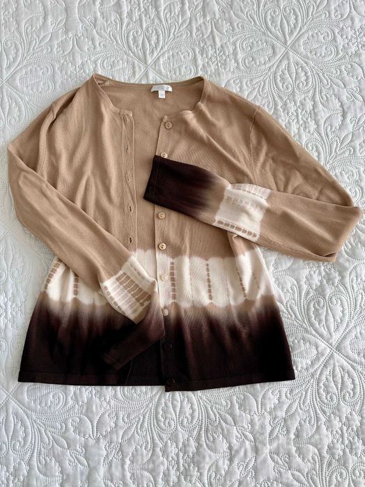 sweterek Solar S 36 jak nowy kolory ziemi tie dye cieniowany efekt krem beż brąz