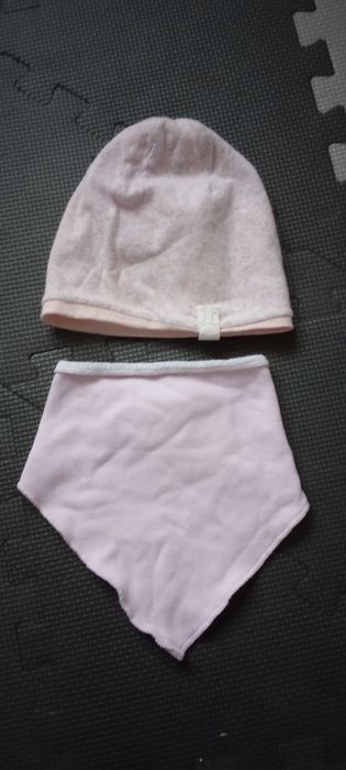 Reserved czapka + chusta apaszka różowa wiosenna 6-9m