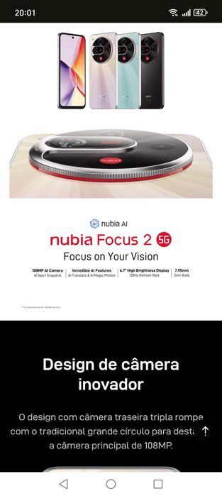 Núbia focus 2 5G novo 20gb RAM/256gb rom/capa/película/factura/garanti