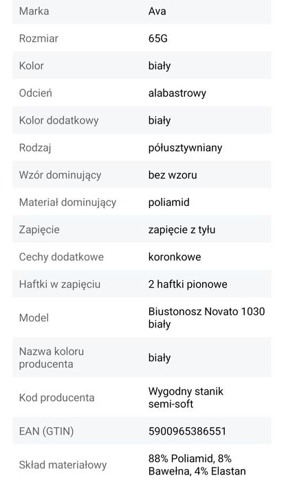 Biustonosz półusxtywniany Ava 65 g nowy