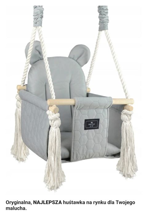 Huśtawka do pokoju dziecięcego Natilu szara usztywniana miś boho do 30