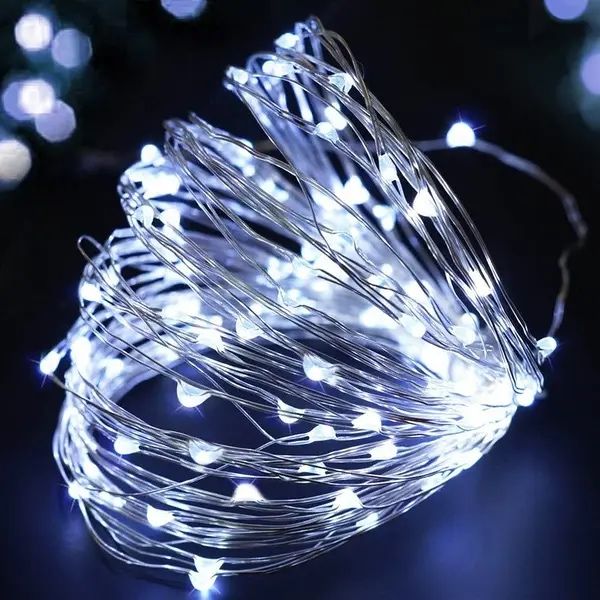 Біла гірлянда роса 20 метрів, Тонка гірлянда на дроті від USB