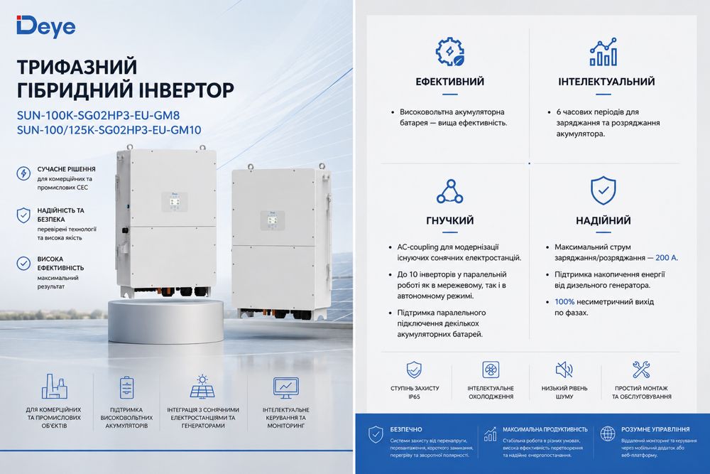 Гібридний інвертор Deye 100/125 кВт