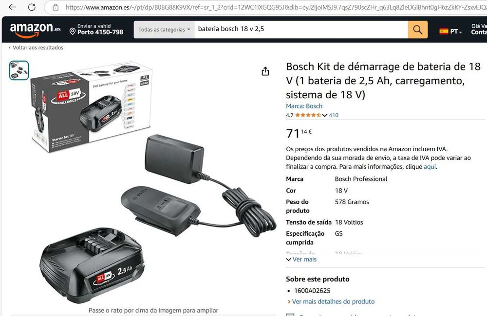 Kit Carregador AL 18V-20 e Bateria 2.5Ah Bosch