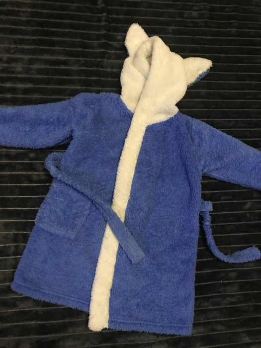 Халат дитячий голубий  з вушками  на пояску