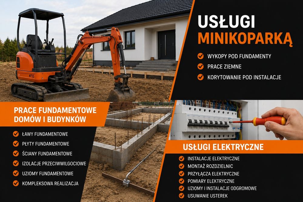Usługi Minikoparką Fundamenty Instalacje Elektryczne