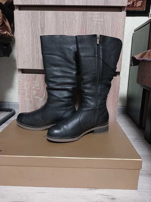 женские зимние сапоги, натур.  кожа