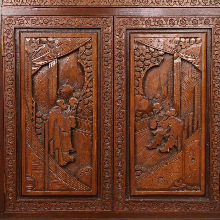 Móvel bar oriental em madeira exótica entalhada